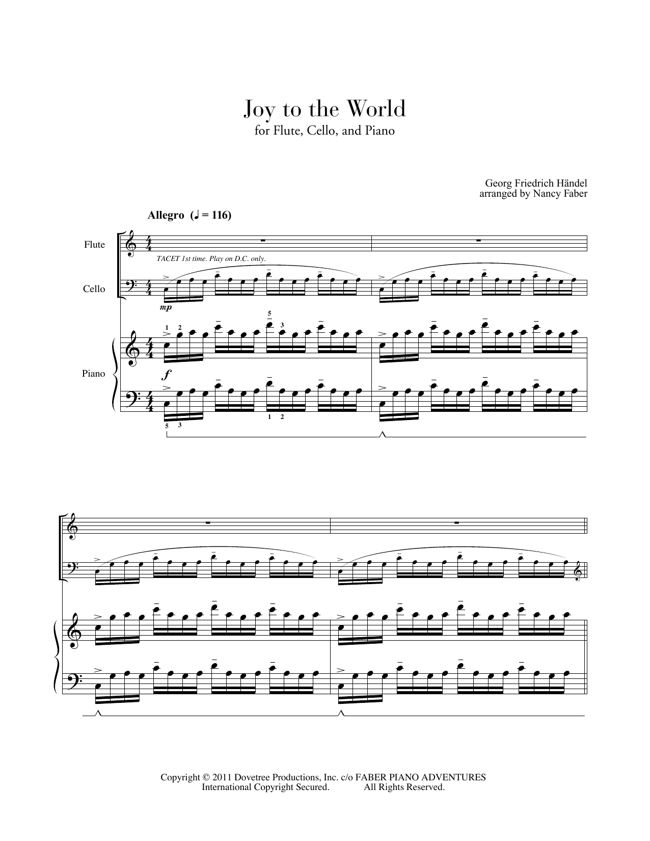Nancy Faber Joy to the World (for Flute, Cello, Piano) Sheet Music Notes & Chords for Piano Adventures - Download or Print PDF