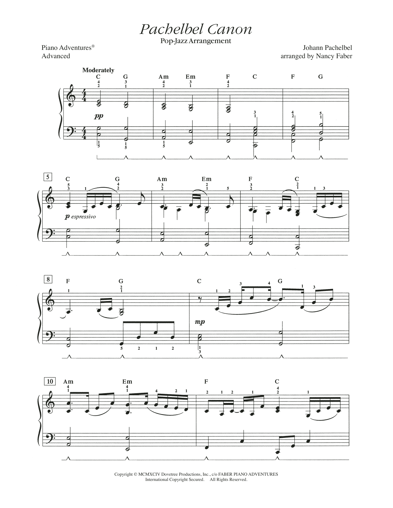 Nancy Faber Pachelbel Canon (Pop-Jazz Arrangement) Sheet Music Notes & Chords for Piano Adventures - Download or Print PDF