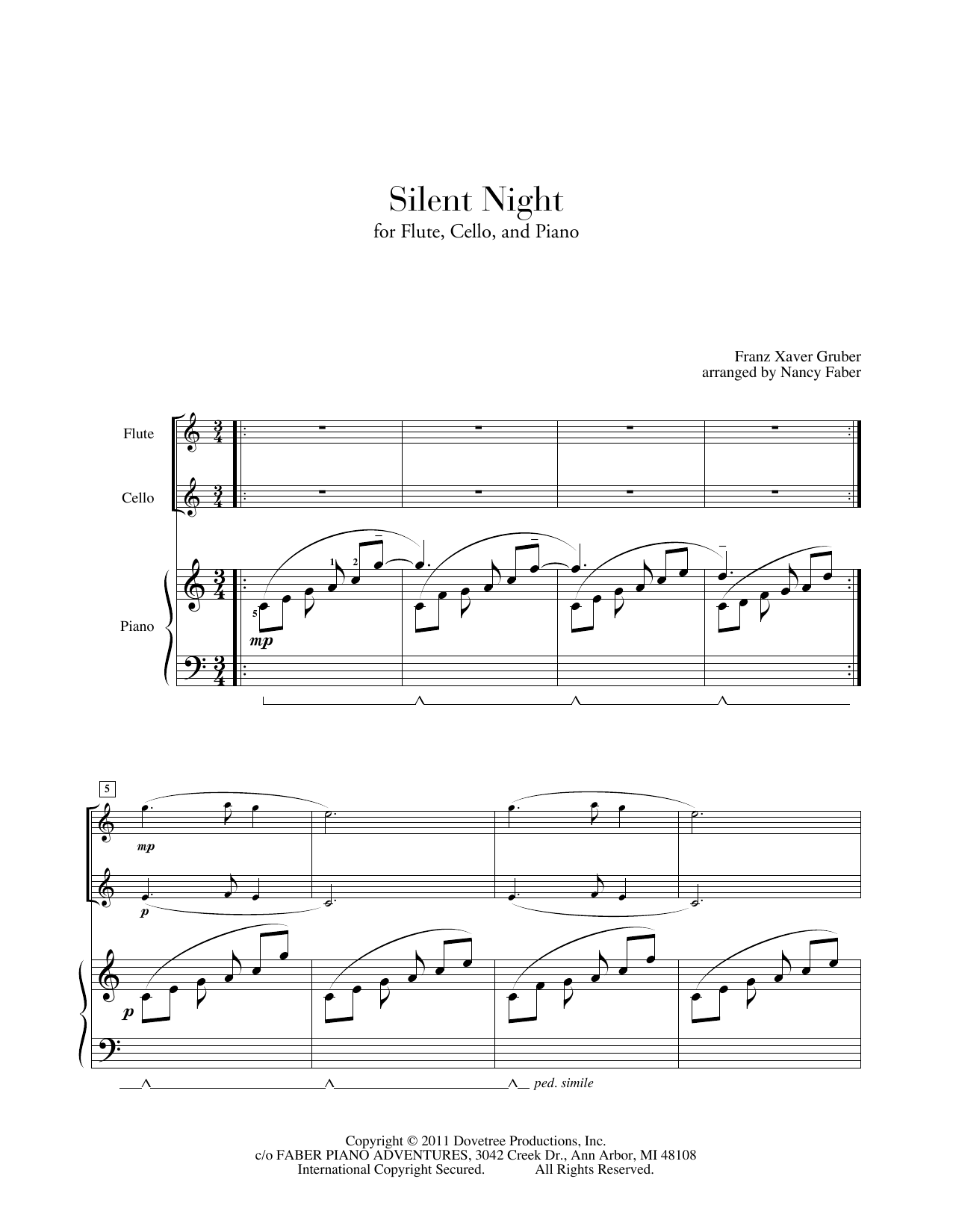 Nancy Faber Silent Night (for Flute, Cello, Piano) Sheet Music Notes & Chords for Piano Adventures - Download or Print PDF