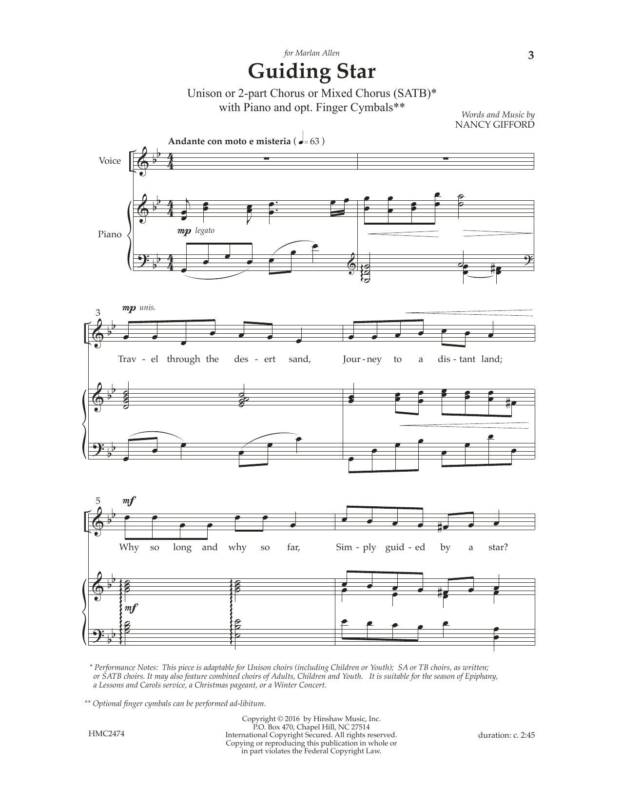 Nancy Gifford Guiding Star Sheet Music Notes & Chords for 2-Part Choir - Download or Print PDF