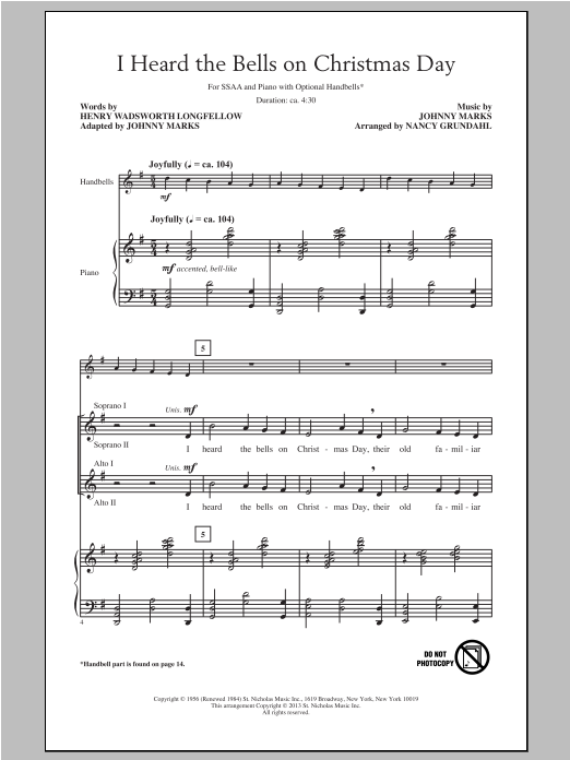 Nancy Grundahl I Heard The Bells On Christmas Day Sheet Music Notes & Chords for SSA - Download or Print PDF
