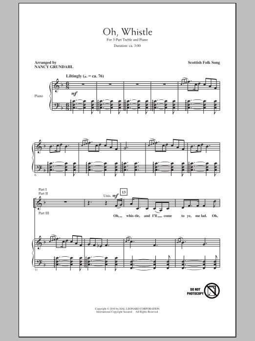 Nancy Grundahl Oh, Whistle Sheet Music Notes & Chords for 3-Part Treble - Download or Print PDF