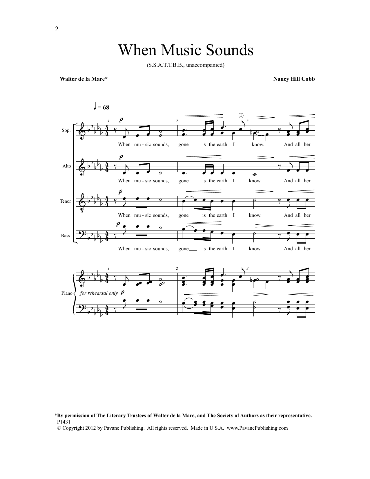 Nancy Hill Cobb When Music Sounds Sheet Music Notes & Chords for Choral - Download or Print PDF