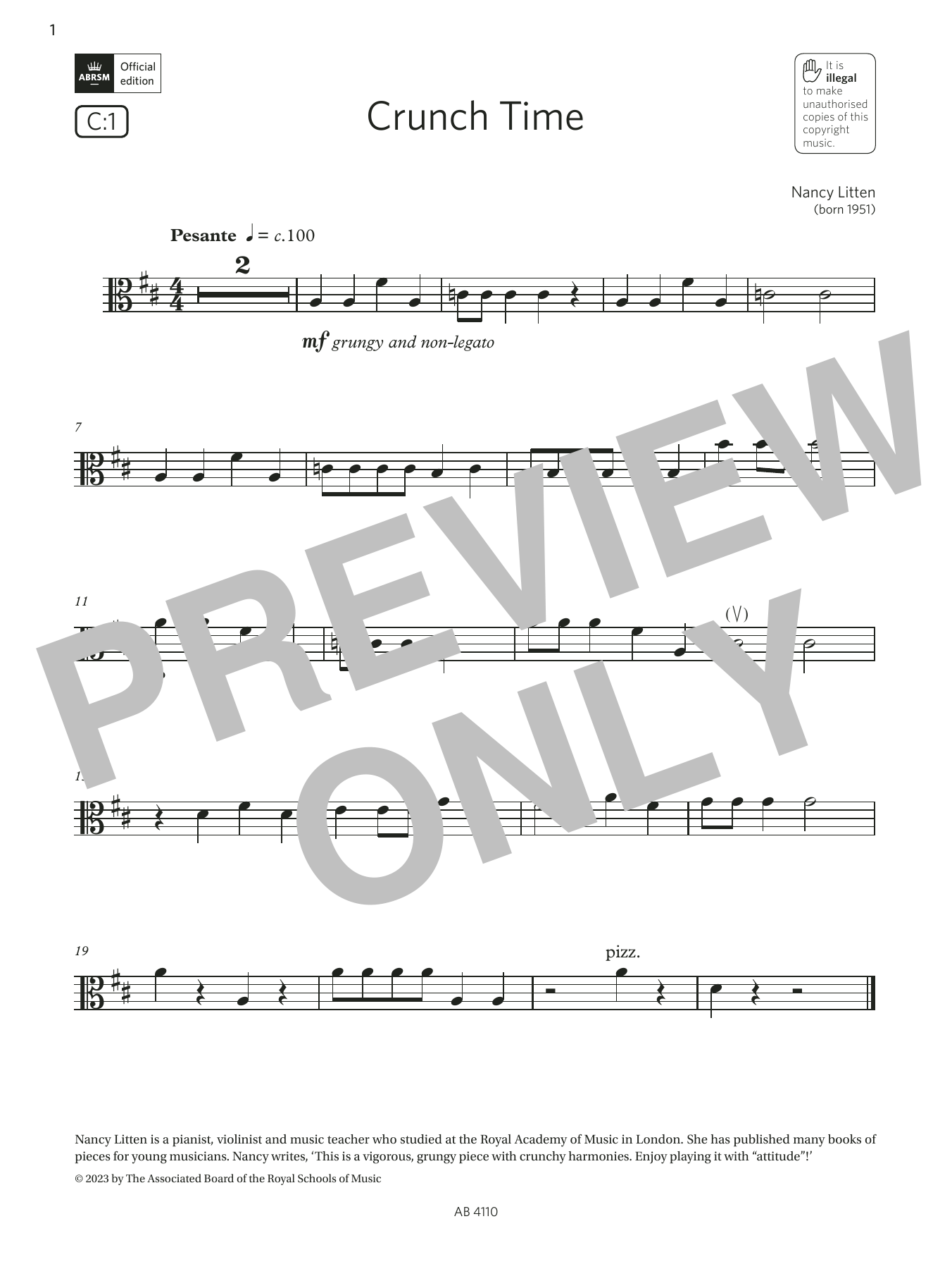 Nancy Litten Crunch Time (Grade Initial, C1, from the ABRSM Viola Syllabus from 2024) Sheet Music Notes & Chords for Viola Solo - Download or Print PDF