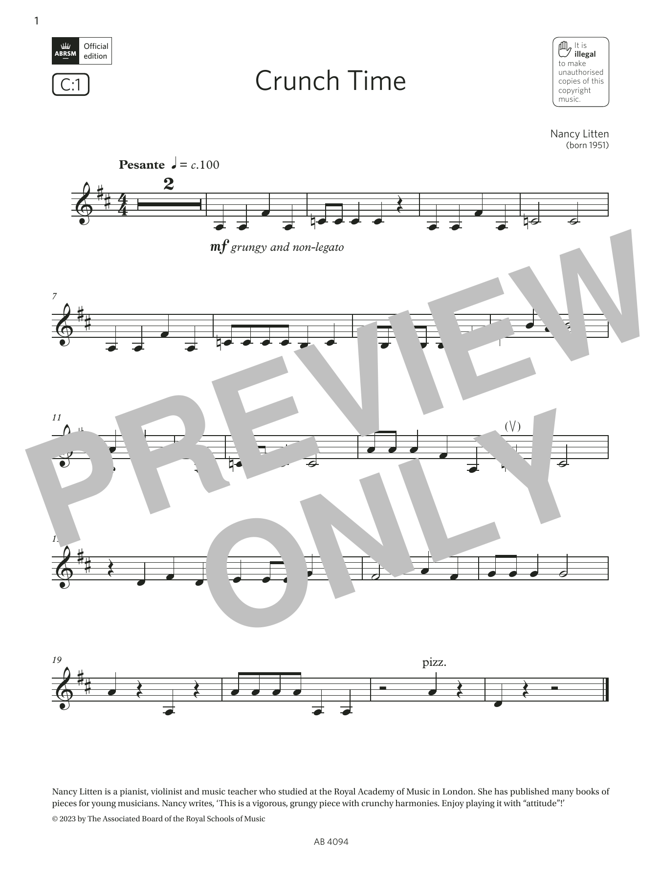 Nancy Litten Crunch Time (Grade Initial, C1, from the ABRSM Violin Syllabus from 2024) Sheet Music Notes & Chords for Violin Solo - Download or Print PDF