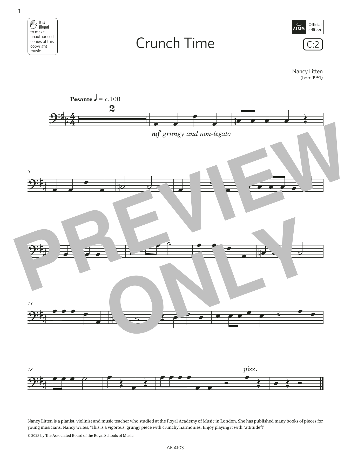 Nancy Litten Crunch Time (Grade Initial, C2, from the ABRSM Cello Syllabus from 2024) Sheet Music Notes & Chords for Cello Solo - Download or Print PDF