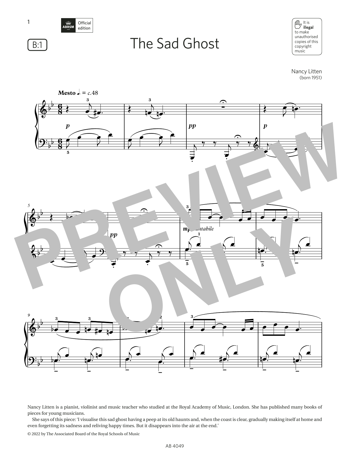 Nancy Litten The Sad Ghost (Grade 3, list B1, from the ABRSM Piano Syllabus 2023 & 2024) Sheet Music Notes & Chords for Piano Solo - Download or Print PDF