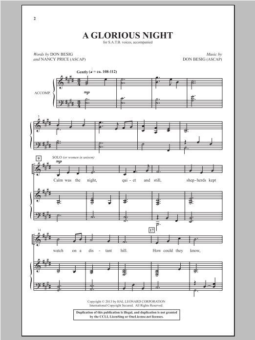 Nancy Price A Glorious Night Sheet Music Notes & Chords for SATB - Download or Print PDF