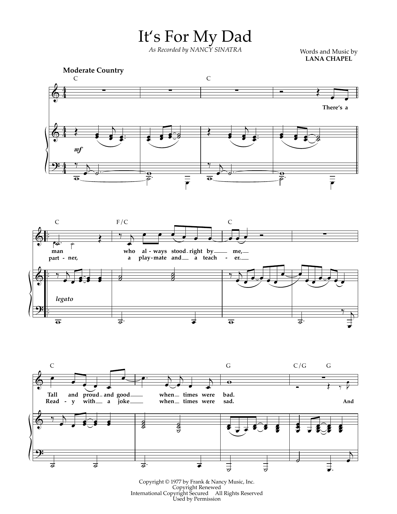 Nancy Sinatra It's For My Dad Sheet Music Notes & Chords for Piano & Vocal - Download or Print PDF