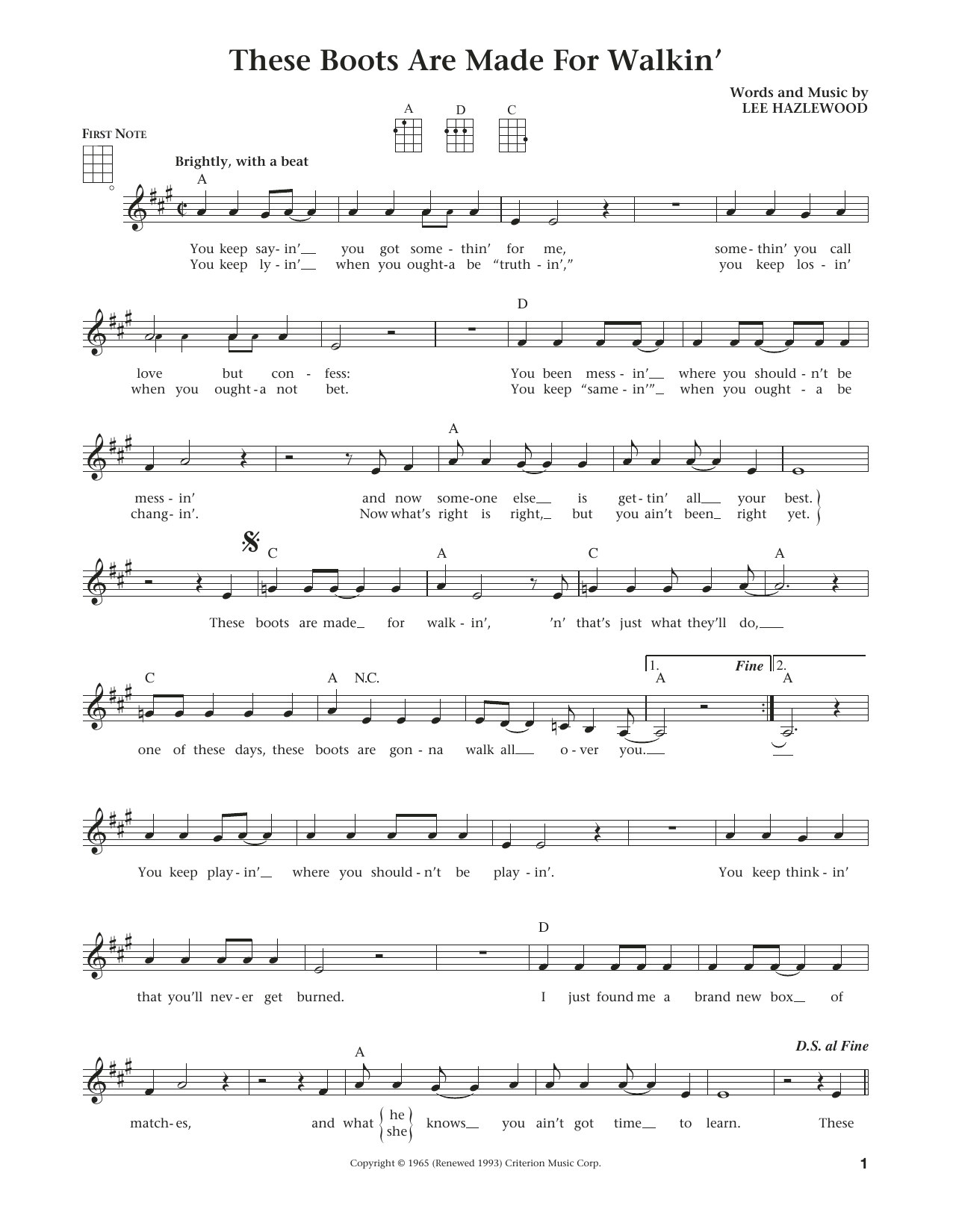 Nancy Sinatra These Boots Are Made For Walkin' (from The Daily Ukulele) (arr. Liz and Jim Beloff) Sheet Music Notes & Chords for Ukulele - Download or Print PDF
