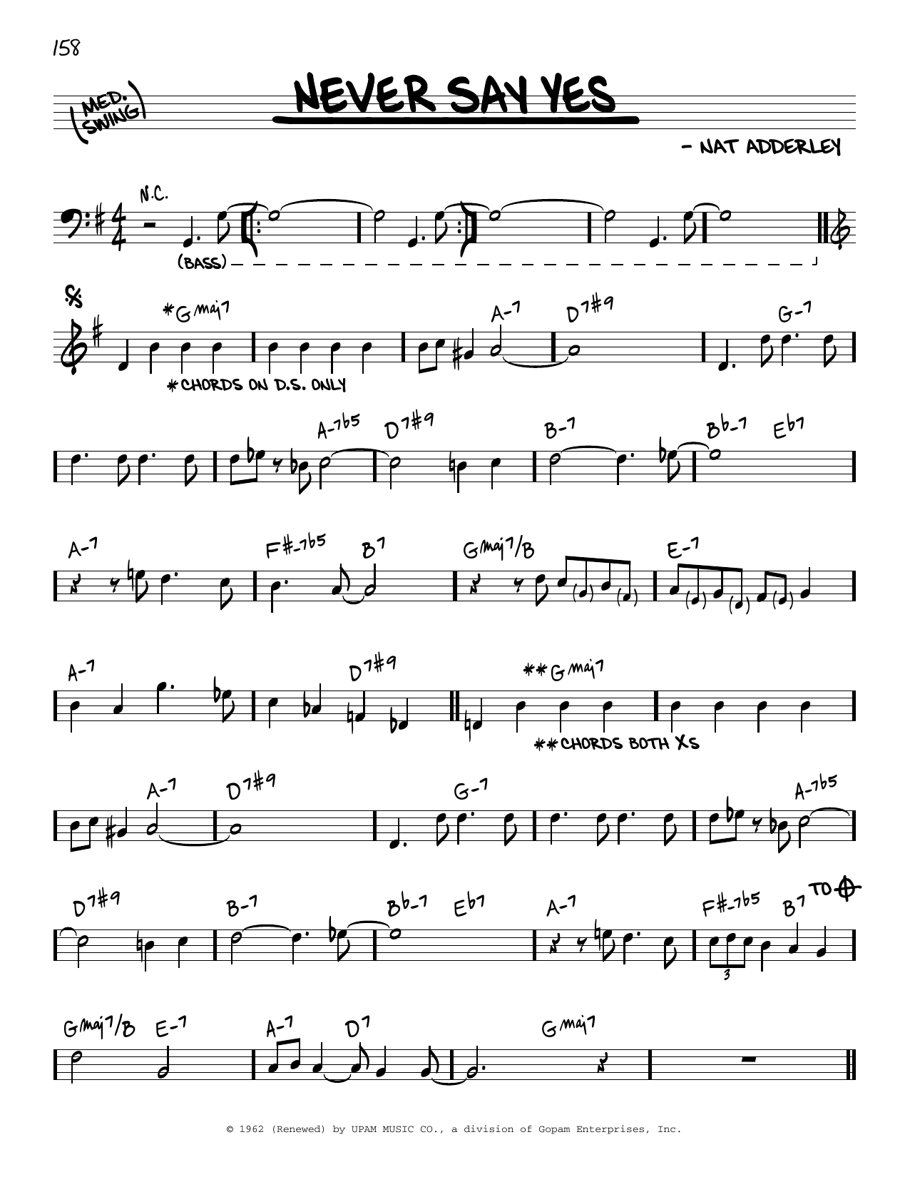 Nancy Wilson & Cannonball Adderley Never Say Yes Sheet Music Notes & Chords for Real Book – Melody & Chords - Download or Print PDF