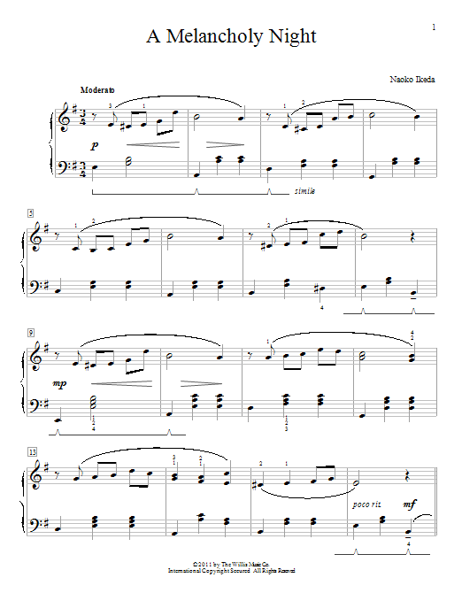 Naoko Ikeda A Melancholy Night Sheet Music Notes & Chords for Educational Piano - Download or Print PDF