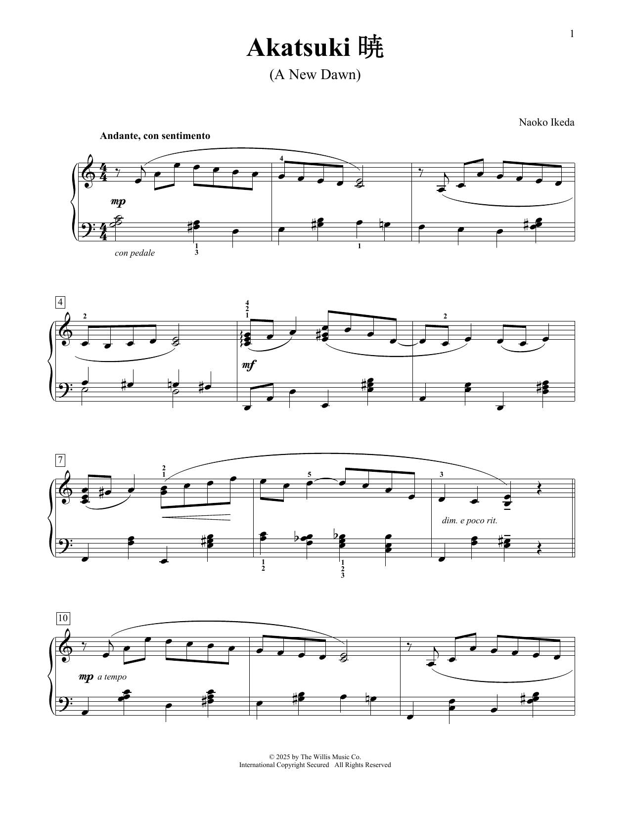 Naoko Ikeda Akatsuki (A New Dawn) Sheet Music Notes & Chords for Educational Piano - Download or Print PDF