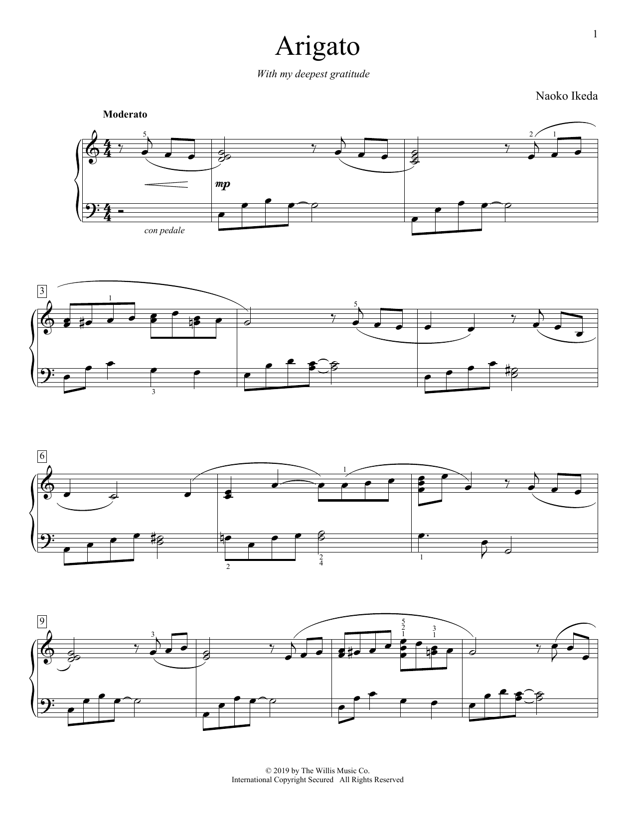 Naoko Ikeda Arigato Sheet Music Notes & Chords for Educational Piano - Download or Print PDF