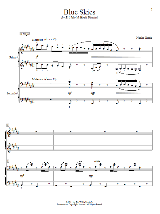 Naoko Ikeda Blue Skies Sheet Music Notes & Chords for Piano Duet - Download or Print PDF