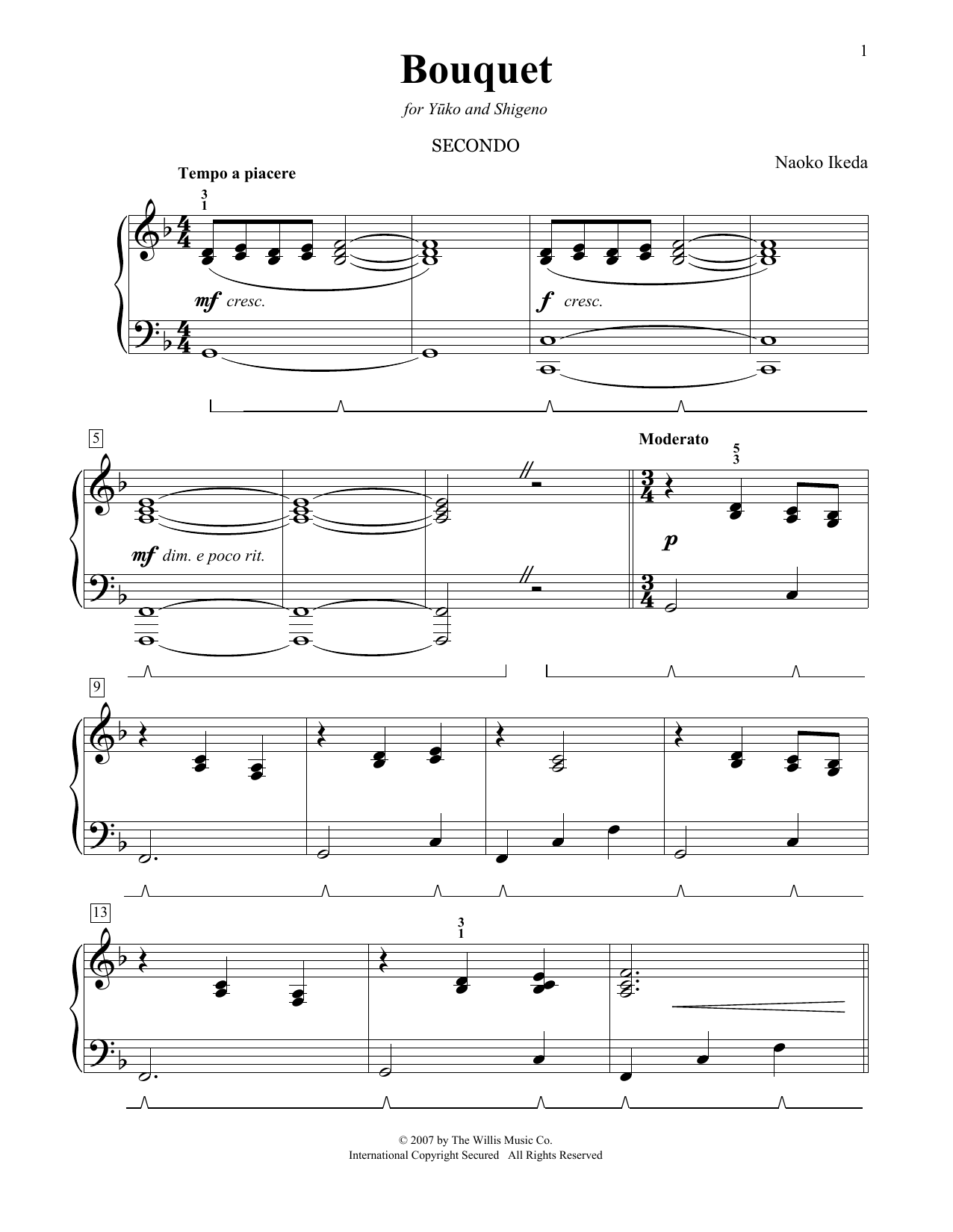 Naoko Ikeda Bouquet Sheet Music Notes & Chords for Piano - Download or Print PDF