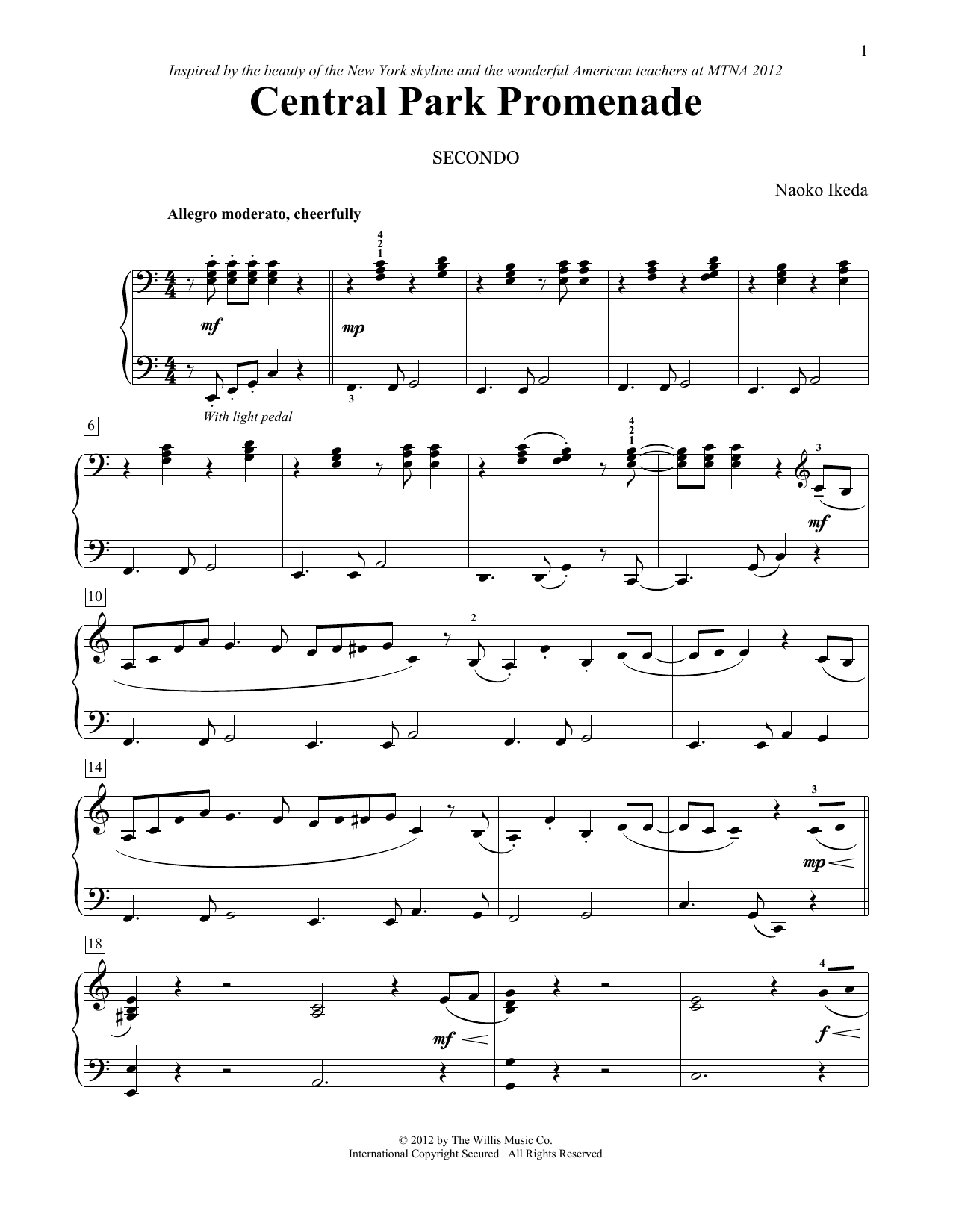 Naoko Ikeda Central Park Promenade Sheet Music Notes & Chords for Piano Duet - Download or Print PDF