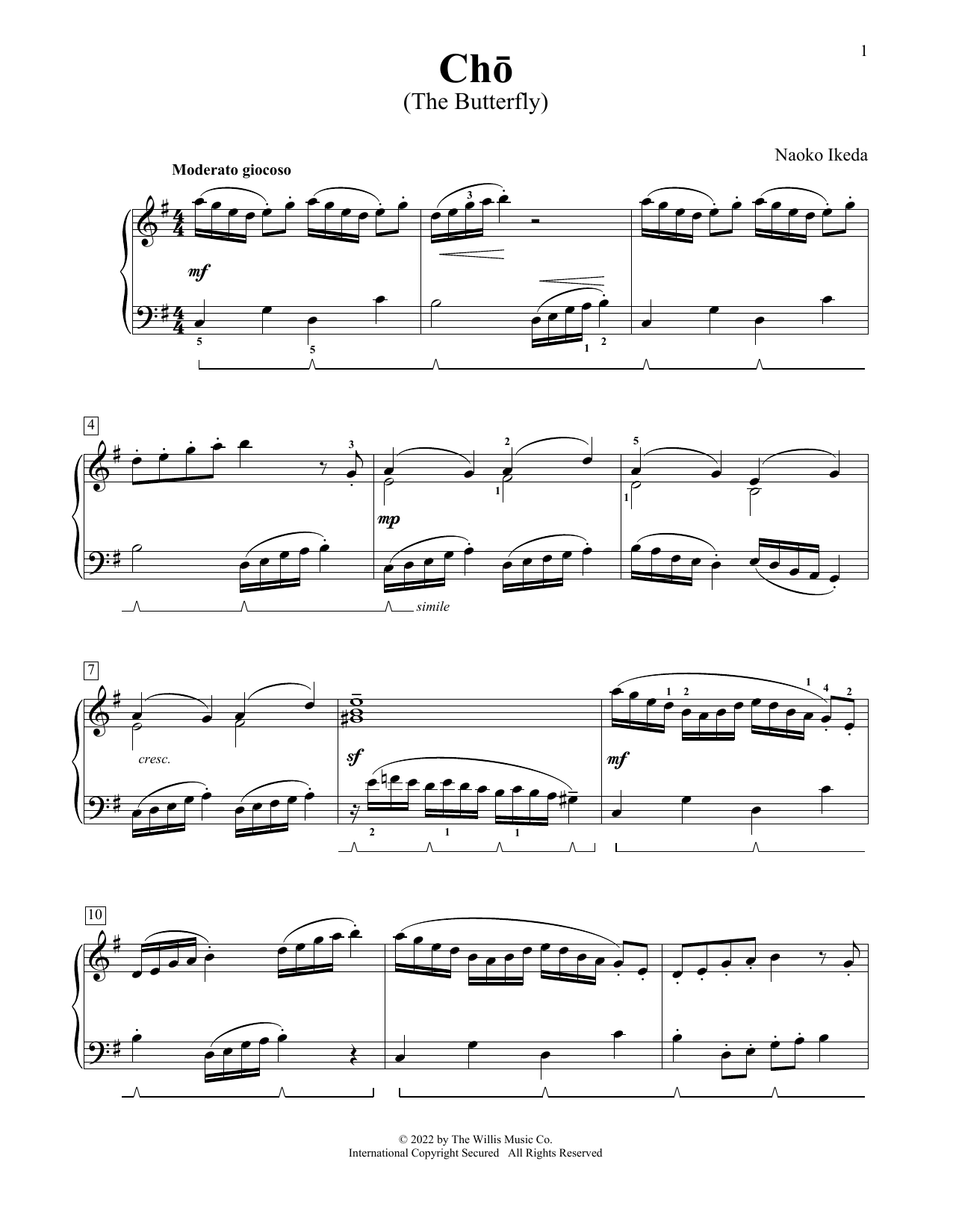 Naoko Ikeda Cho (The Butterfly) Sheet Music Notes & Chords for Educational Piano - Download or Print PDF