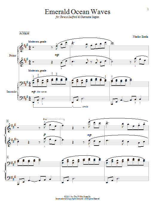 Naoko Ikeda Emerald Ocean Waves Sheet Music Notes & Chords for Piano Duet - Download or Print PDF
