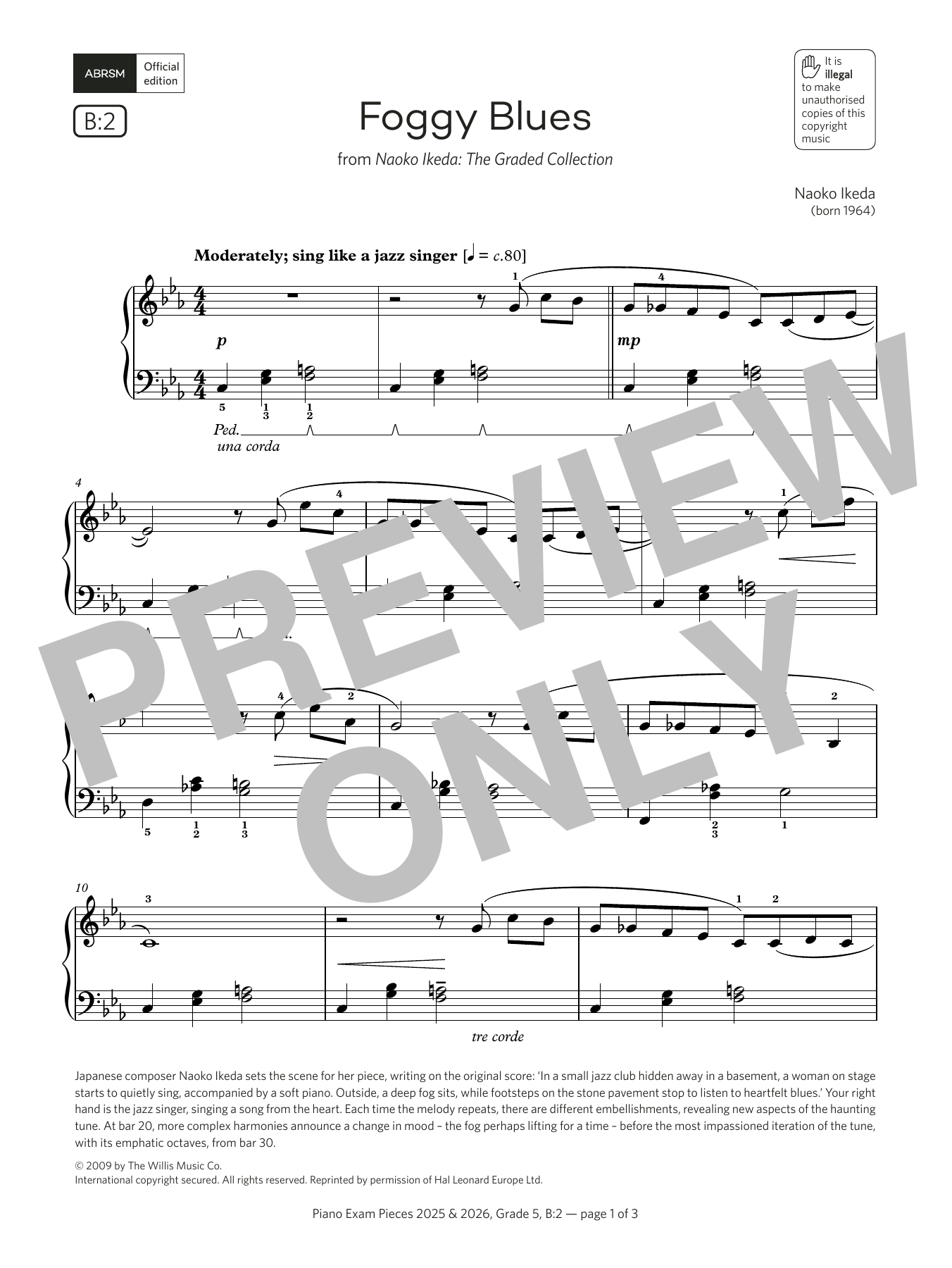 Naoko Ikeda Foggy Blues (Grade 5, list B2, from the ABRSM Piano Syllabus 2025 & 2026) Sheet Music Notes & Chords for Piano Solo - Download or Print PDF