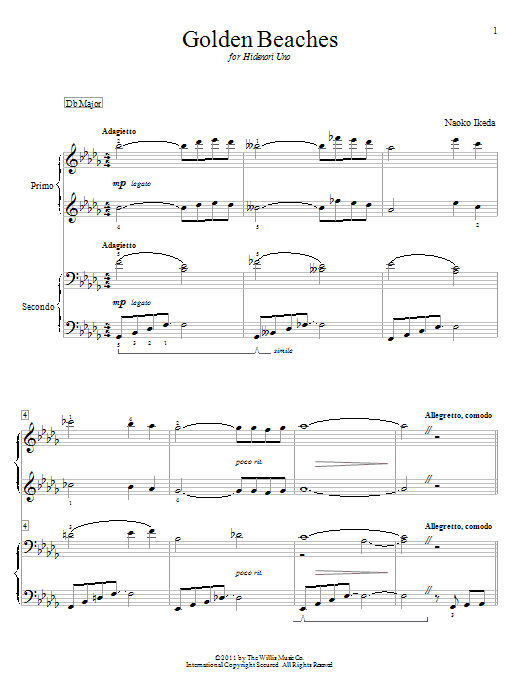 Naoko Ikeda Golden Beaches Sheet Music Notes & Chords for Piano Duet - Download or Print PDF