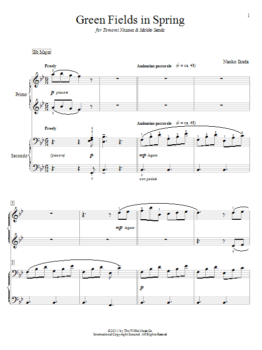 Naoko Ikeda Green Fields In Spring Sheet Music Notes & Chords for Piano Duet - Download or Print PDF