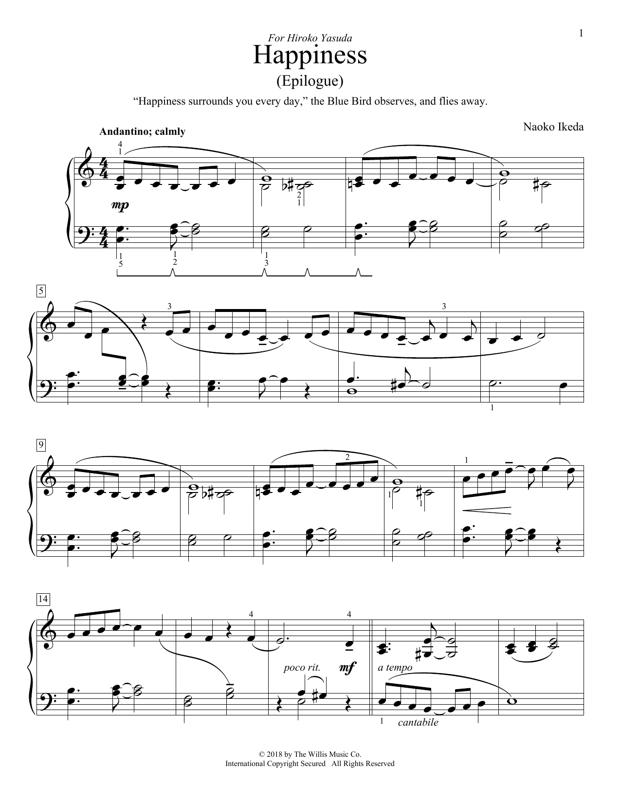 Naoko Ikeda Happiness (Epilogue) Sheet Music Notes & Chords for Educational Piano - Download or Print PDF