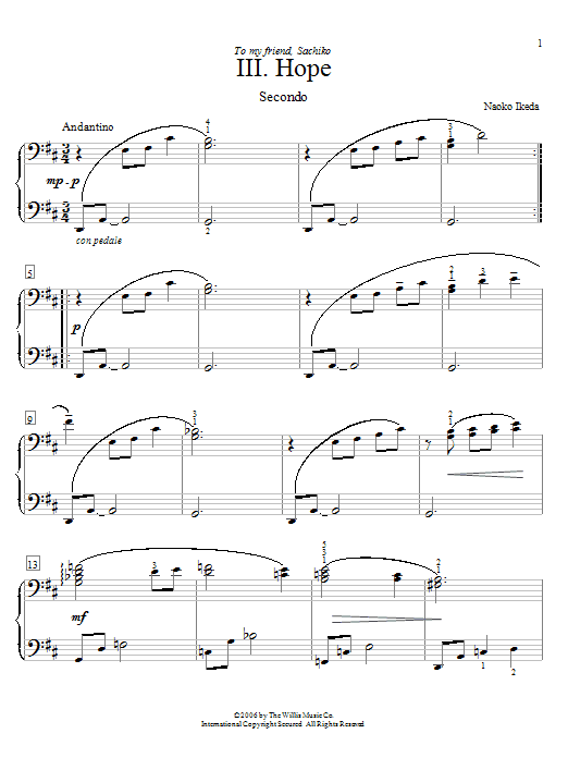 Naoko Ikeda Hope Sheet Music Notes & Chords for Piano Duet - Download or Print PDF