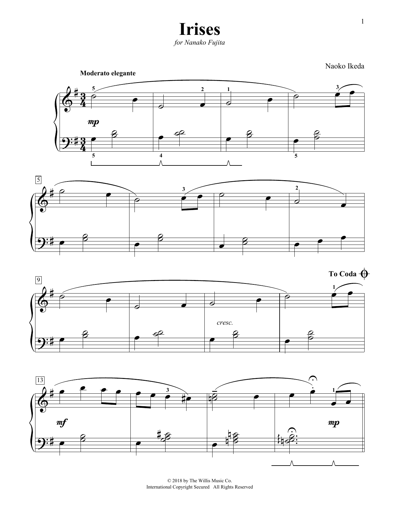 Naoko Ikeda Irises Sheet Music Notes & Chords for Educational Piano - Download or Print PDF