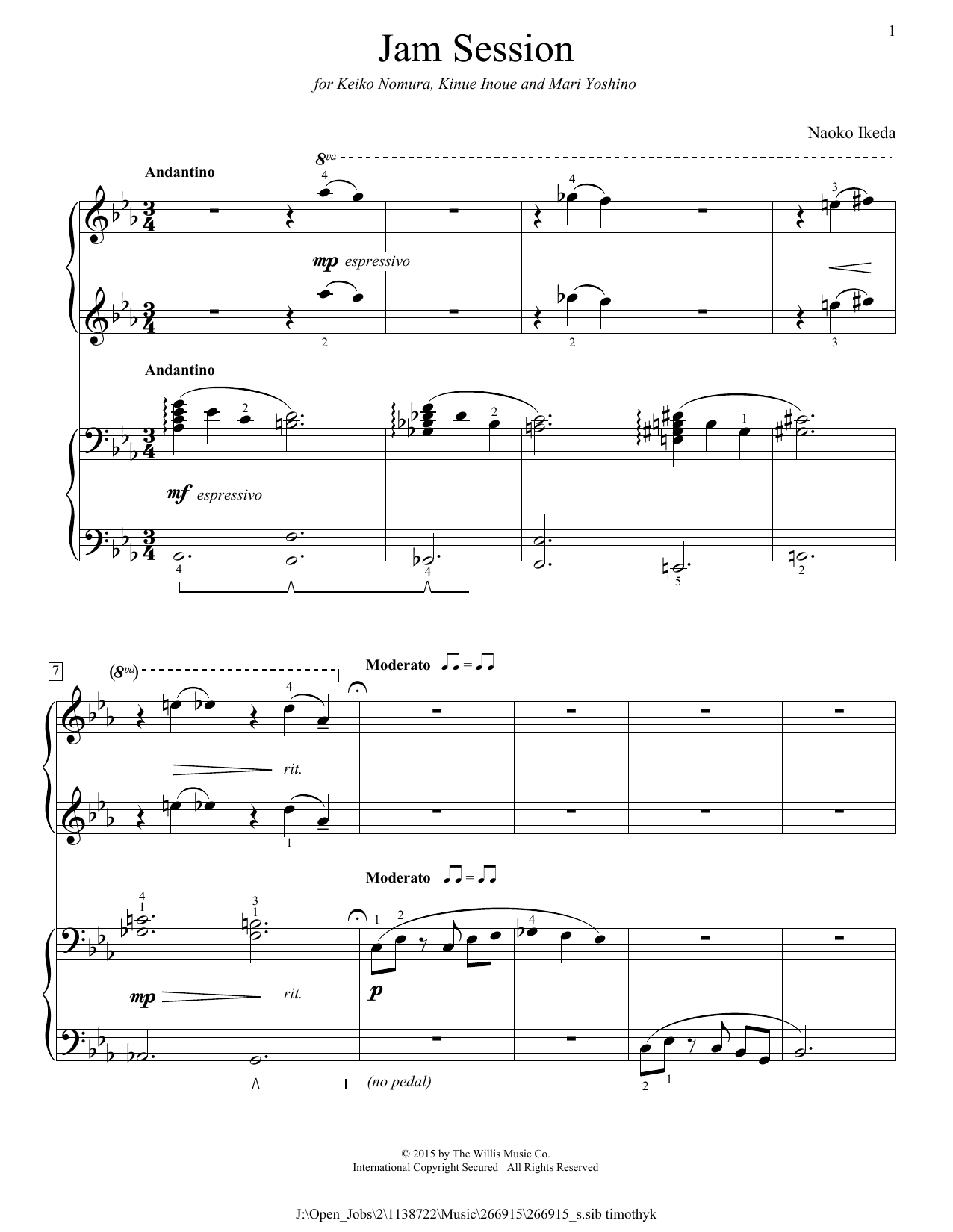 Naoko Ikeda Jam Session Sheet Music Notes & Chords for Piano Duet - Download or Print PDF