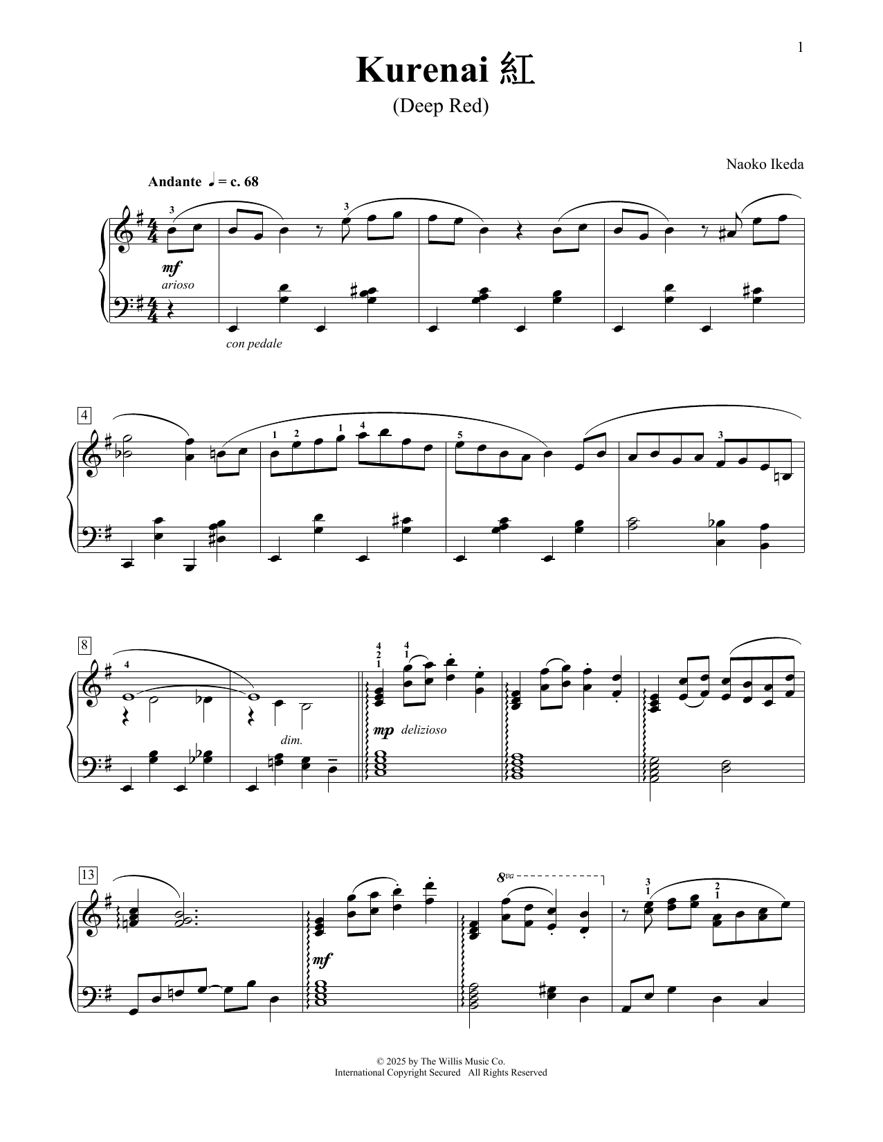 Naoko Ikeda Kurenai (Deep Red) Sheet Music Notes & Chords for Educational Piano - Download or Print PDF