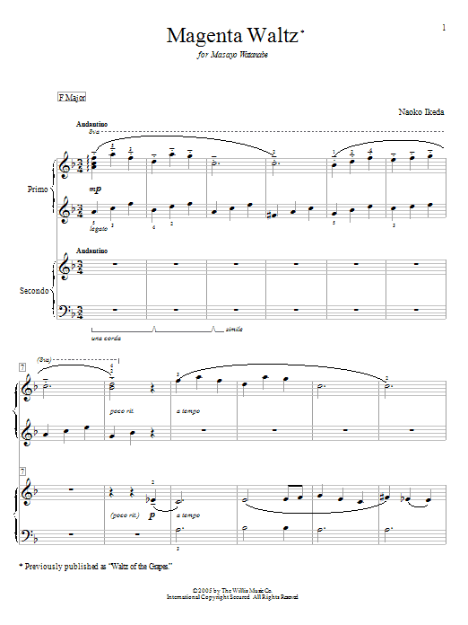 Naoko Ikeda Magenta Waltz (Waltz Of The Grapes) Sheet Music Notes & Chords for Piano Duet - Download or Print PDF