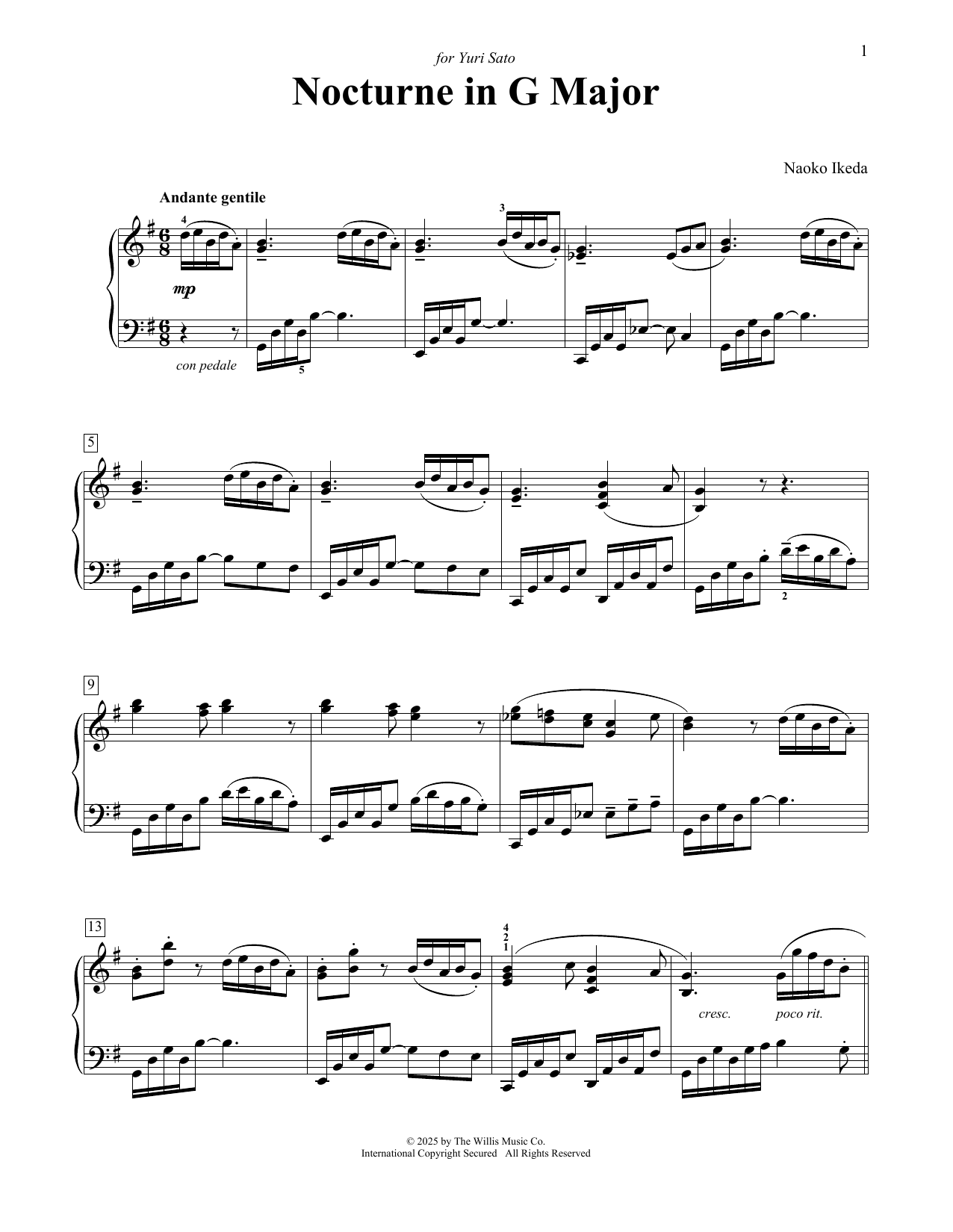 Naoko Ikeda Nocturne In G Major Sheet Music Notes & Chords for Educational Piano - Download or Print PDF