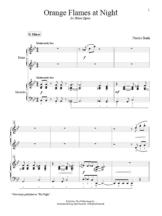 Naoko Ikeda Orange Flames At Night (Hot Night) Sheet Music Notes & Chords for Piano Duet - Download or Print PDF