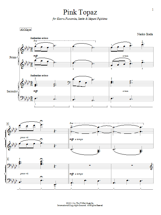 Naoko Ikeda Pink Topaz Sheet Music Notes & Chords for Piano Duet - Download or Print PDF
