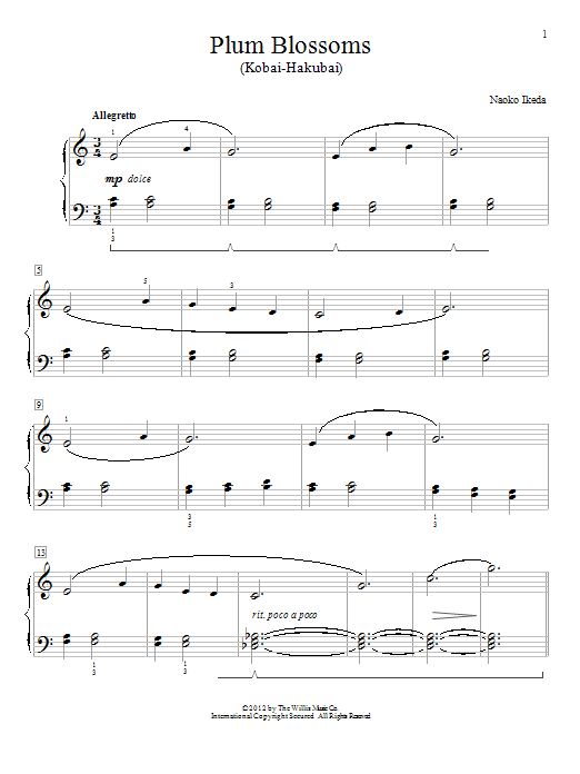 Naoko Ikeda Plum Blossoms (Kobai-Hakubai) Sheet Music Notes & Chords for Educational Piano - Download or Print PDF