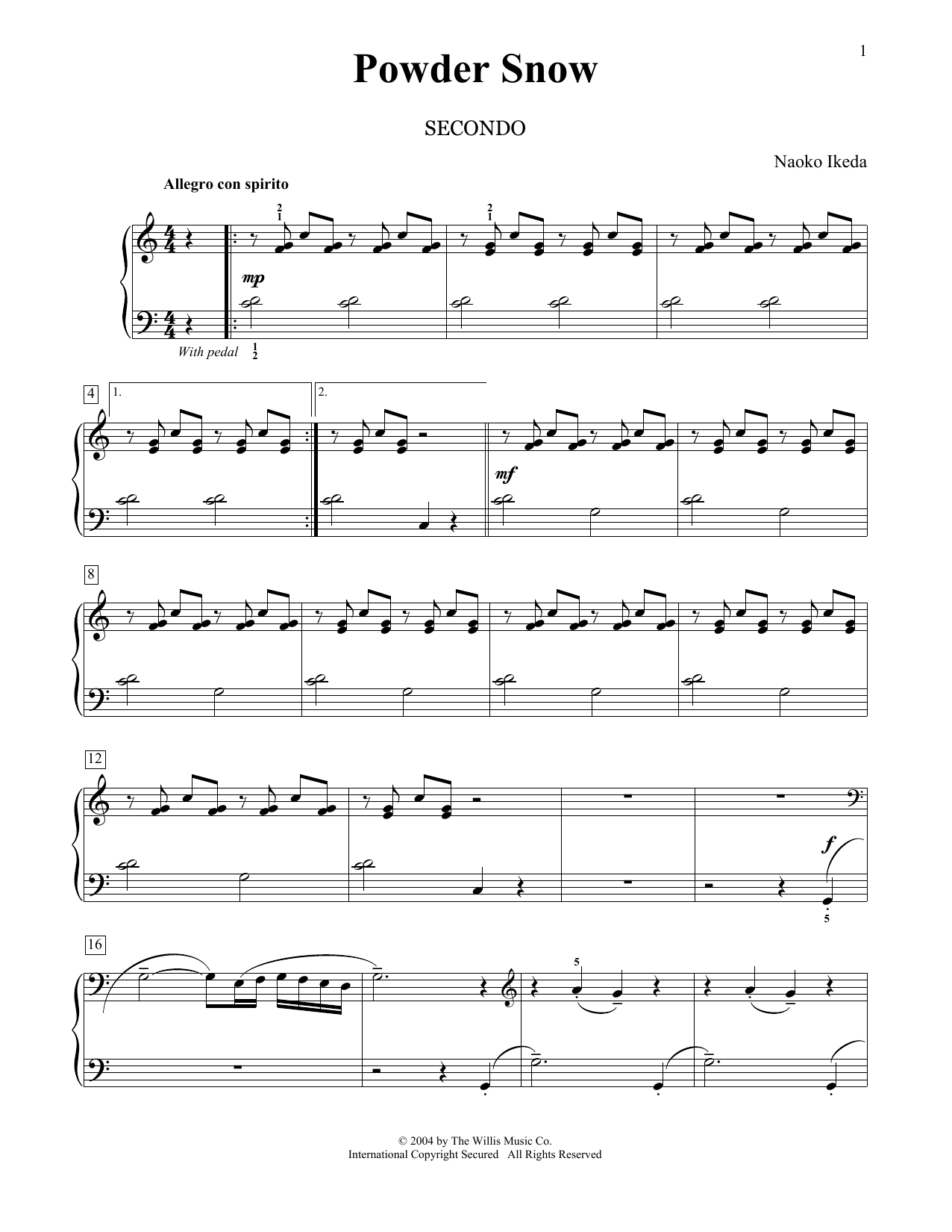 Naoko Ikeda Powder Snow Sheet Music Notes & Chords for Piano Duet - Download or Print PDF