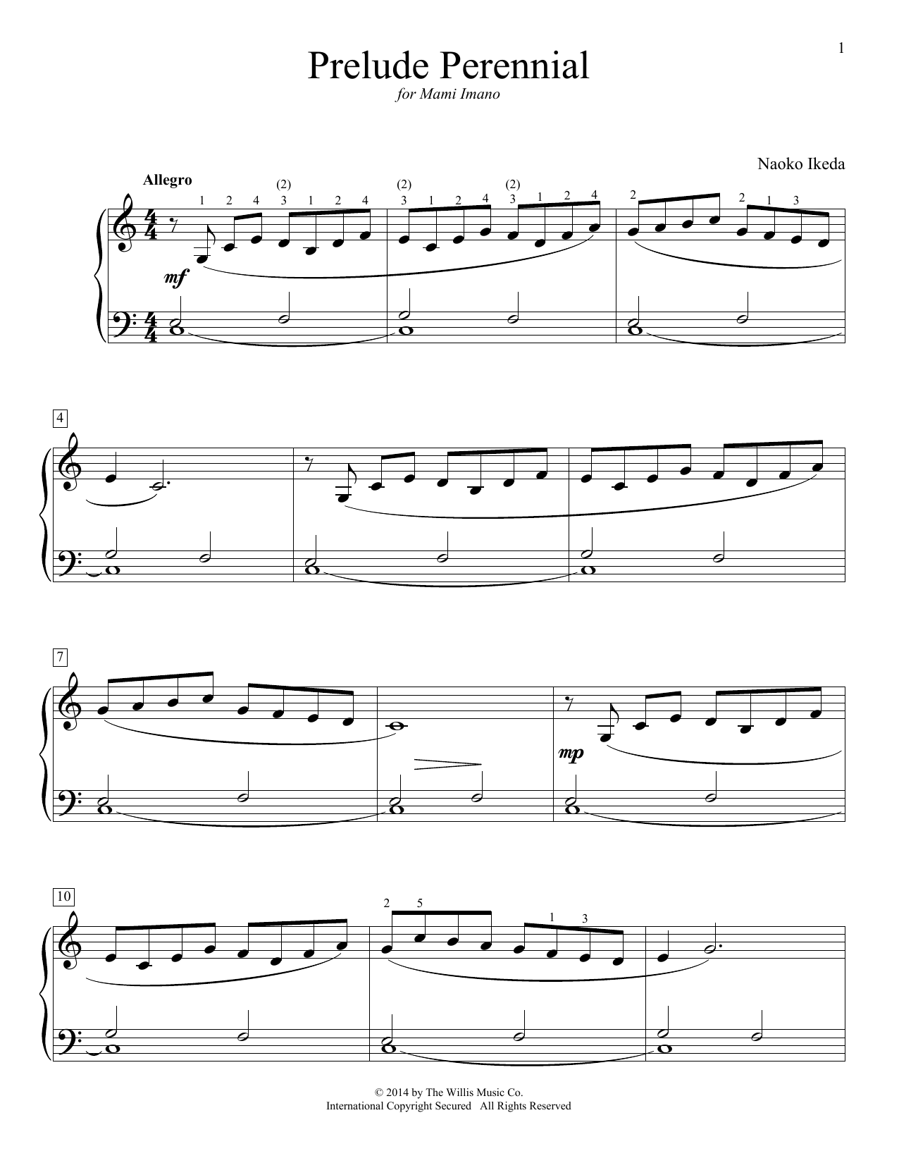 Naoko Ikeda Prelude Perennial Sheet Music Notes & Chords for Educational Piano - Download or Print PDF