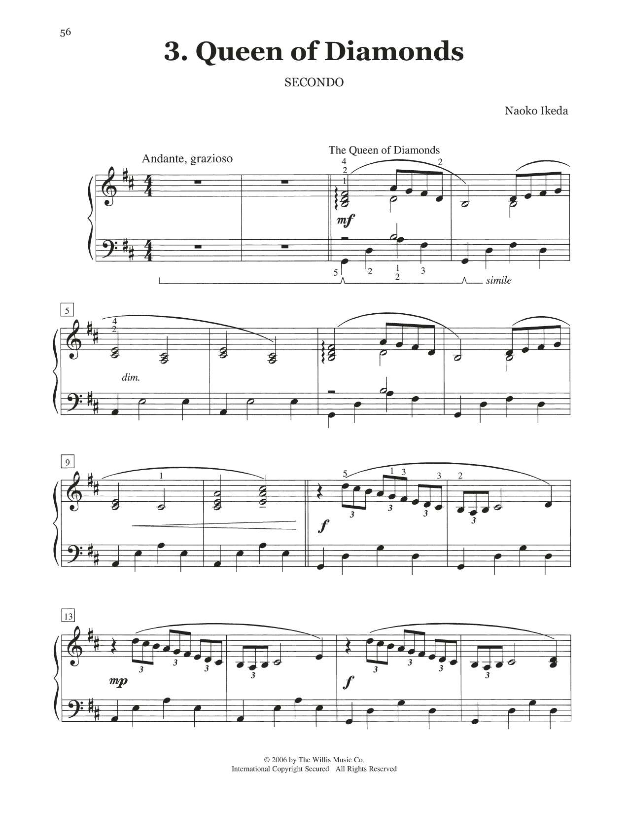 Naoko Ikeda Queen Of Diamonds Sheet Music Notes & Chords for Piano Duet - Download or Print PDF