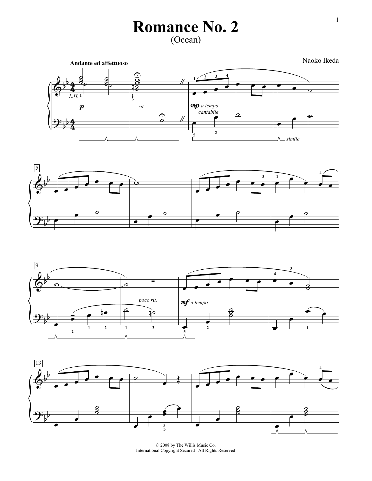 Naoko Ikeda Romance No. 2 (Ocean) Sheet Music Notes & Chords for Educational Piano - Download or Print PDF