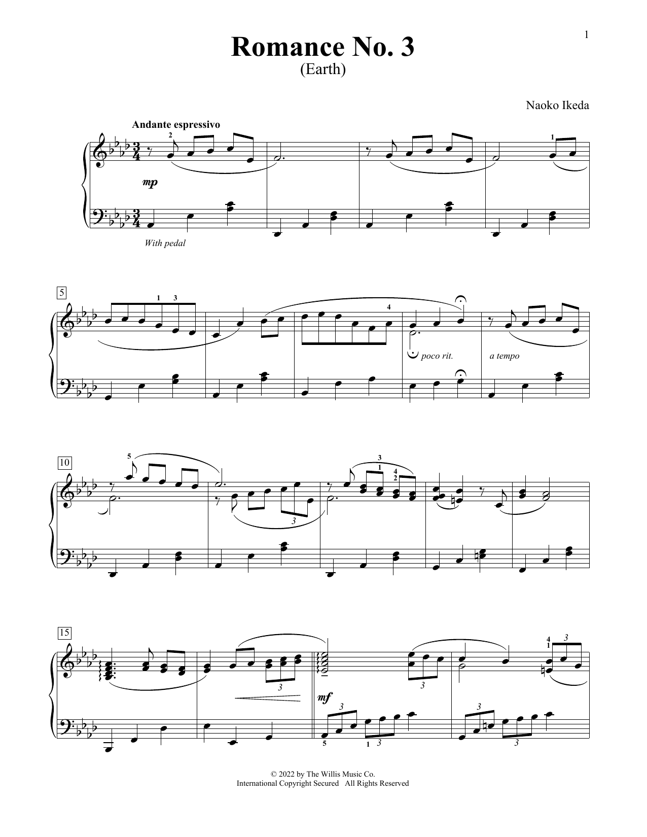 Naoko Ikeda Romance No. 3 (Earth) Sheet Music Notes & Chords for Educational Piano - Download or Print PDF