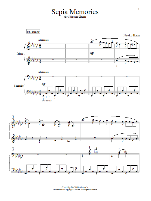 Naoko Ikeda Sepia Memories Sheet Music Notes & Chords for Piano Duet - Download or Print PDF