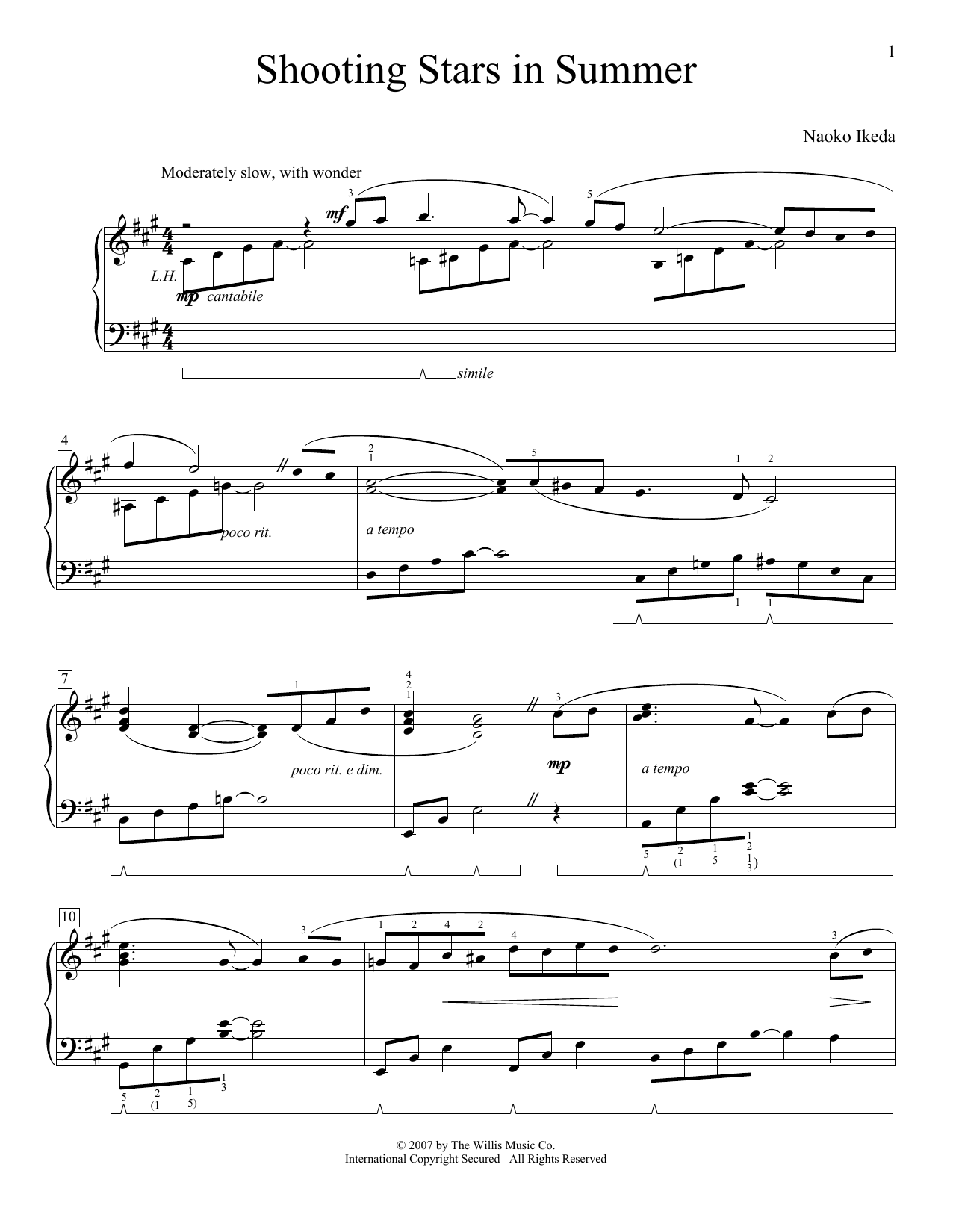Naoko Ikeda Shooting Stars In Summer Sheet Music Notes & Chords for Educational Piano - Download or Print PDF