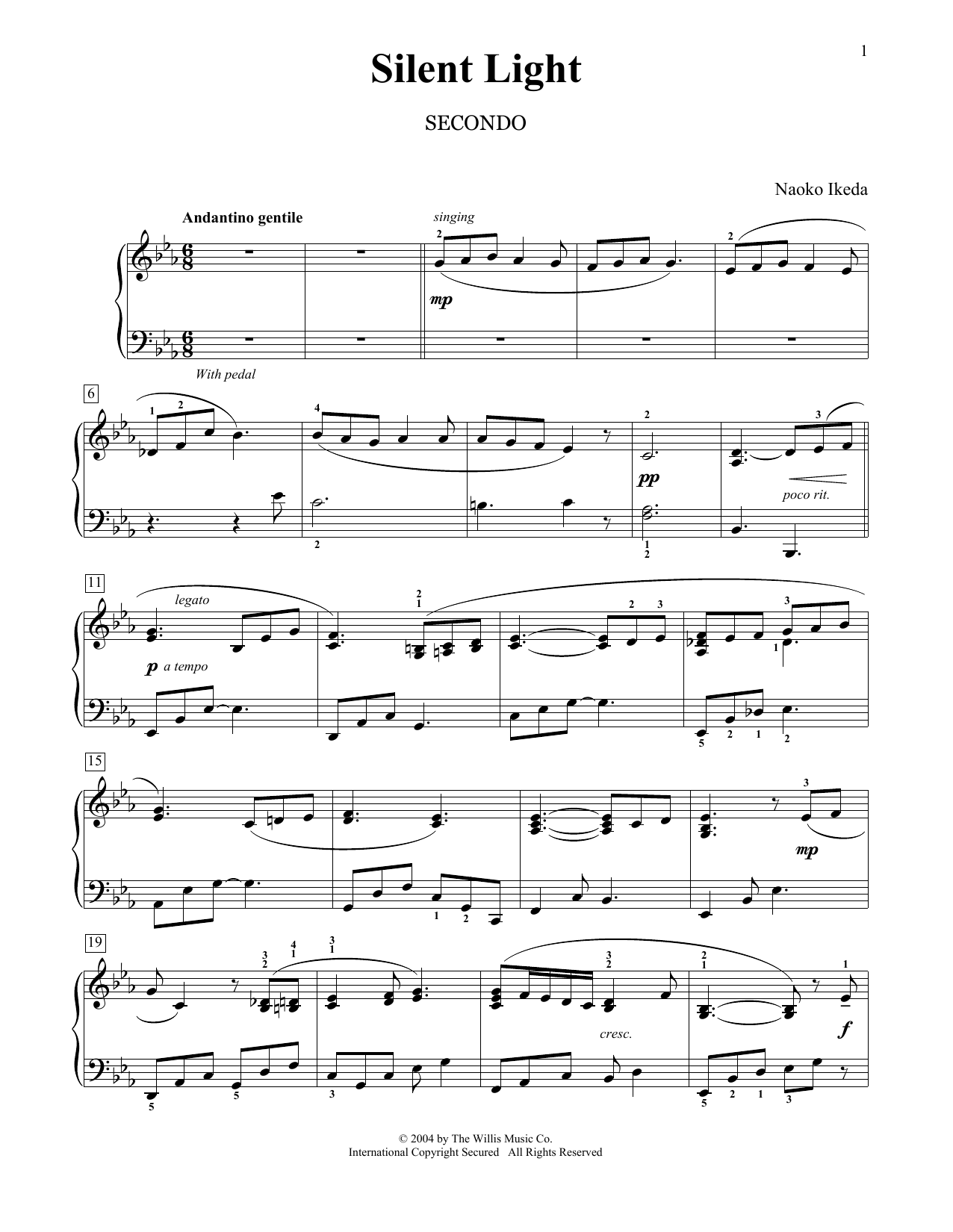 Naoko Ikeda Silent Light Sheet Music Notes & Chords for Piano Duet - Download or Print PDF
