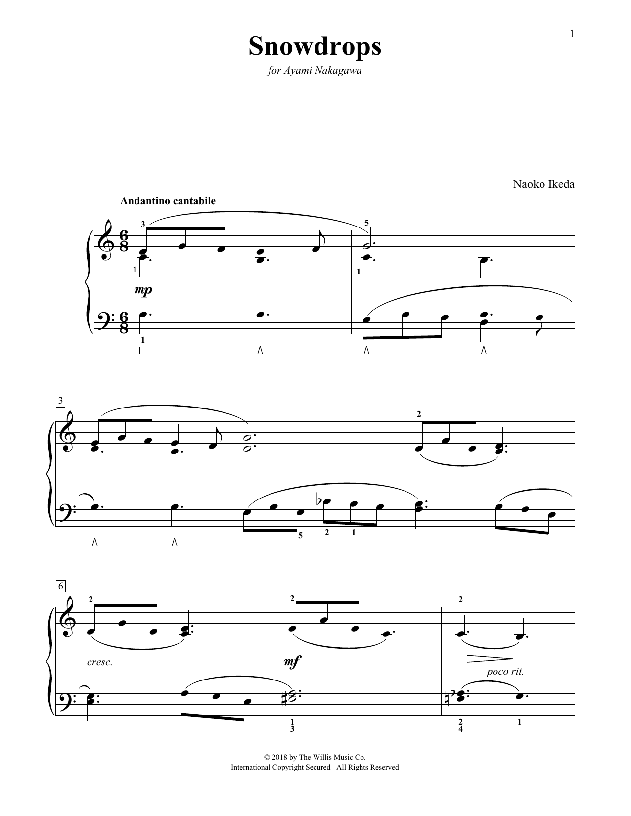 Naoko Ikeda Snowdrops Sheet Music Notes & Chords for Educational Piano - Download or Print PDF