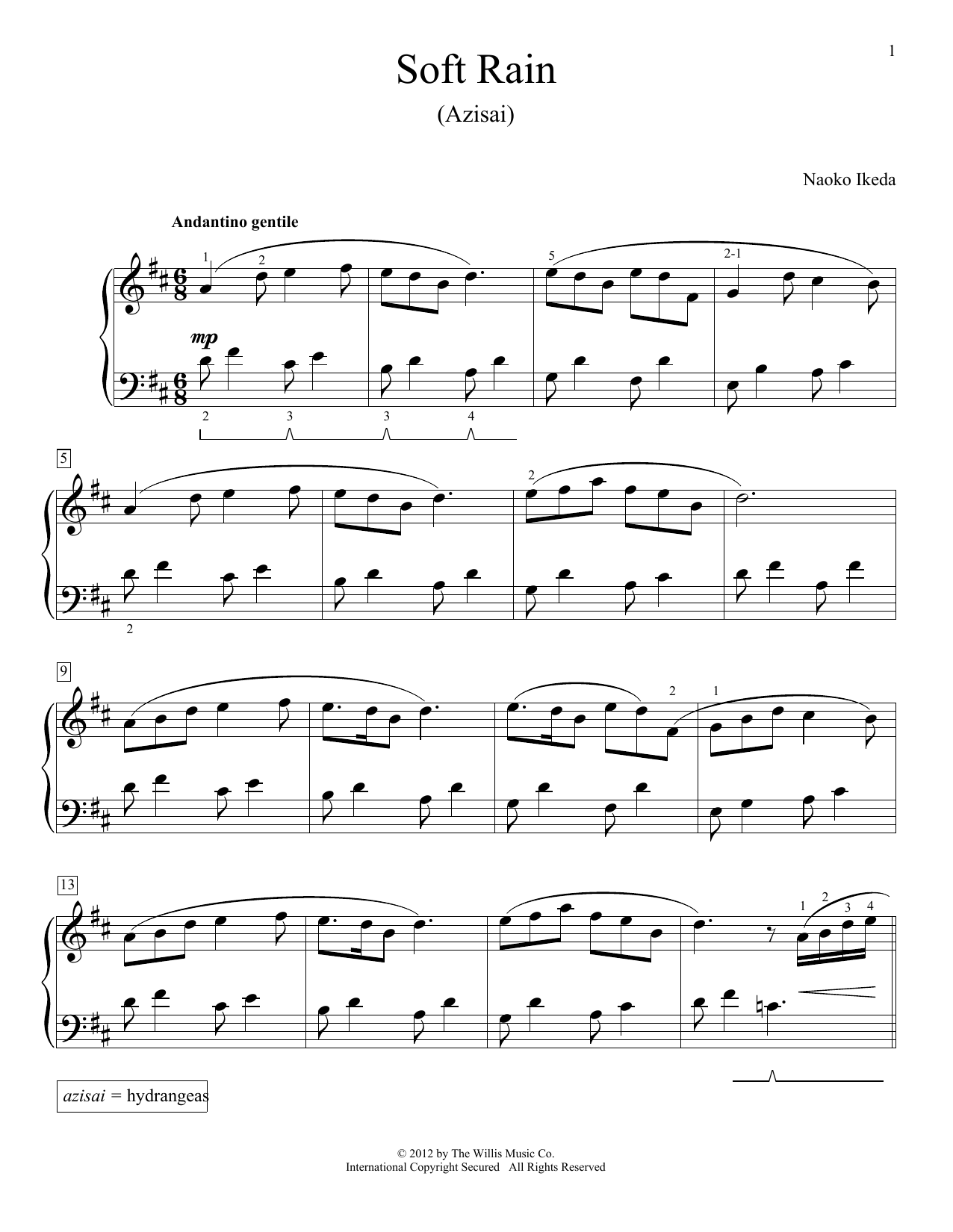 Naoko Ikeda Soft Rain (Azisai) Sheet Music Notes & Chords for Educational Piano - Download or Print PDF
