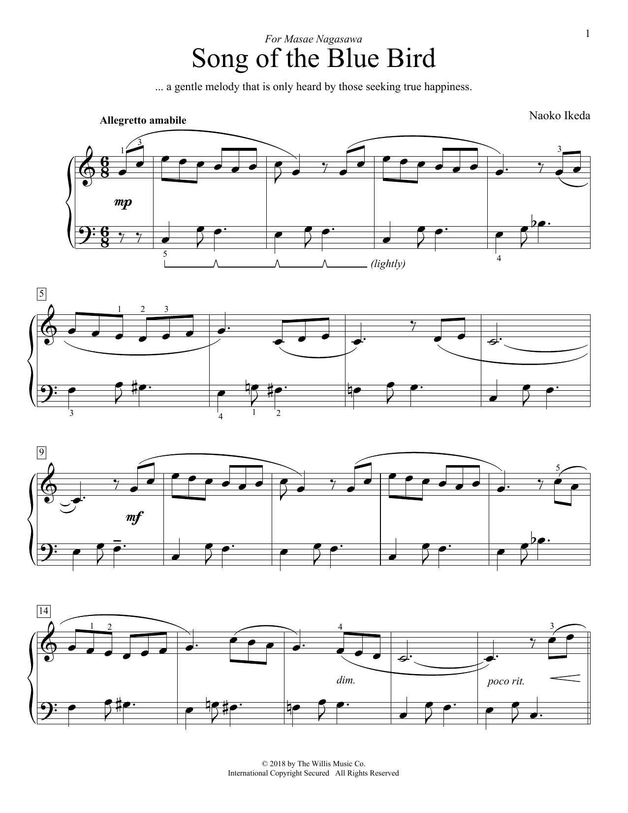 Naoko Ikeda Song Of The Blue Bird Sheet Music Notes & Chords for Educational Piano - Download or Print PDF