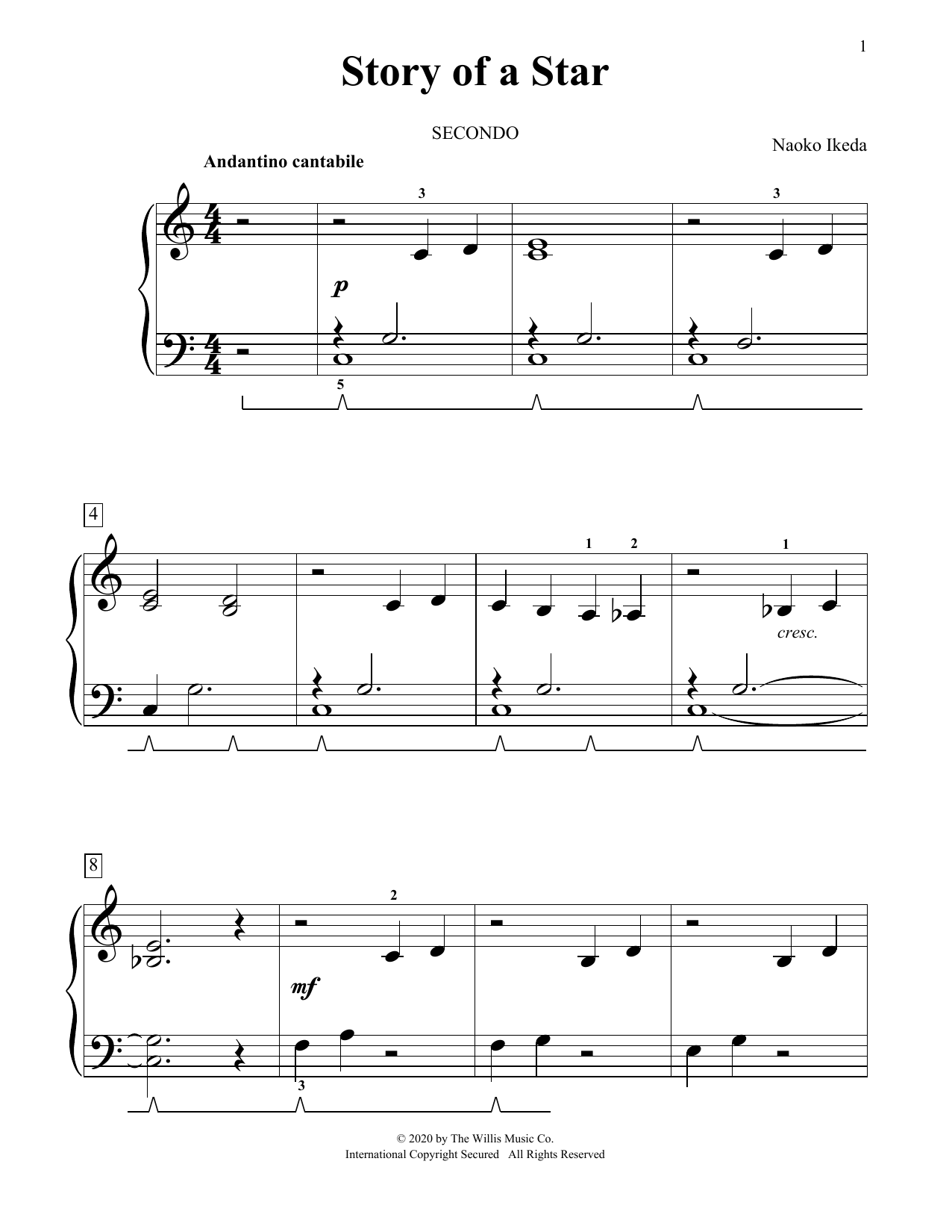 Naoko Ikeda Story Of A Star Sheet Music Notes & Chords for Piano Duet - Download or Print PDF