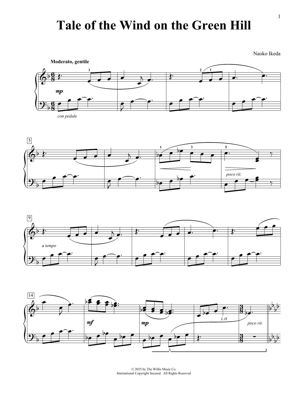 Naoko Ikeda Tale Of The Wind On The Green Hill Sheet Music Notes & Chords for Educational Piano - Download or Print PDF