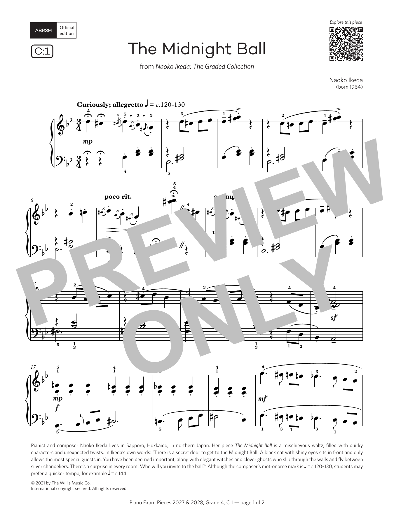 Naoko Ikeda The Midnight Ball (Grade 4, list C1, from the ABRSM Piano Syllabus 2027 & 2028) Sheet Music Notes & Chords for Piano Solo - Download or Print PDF
